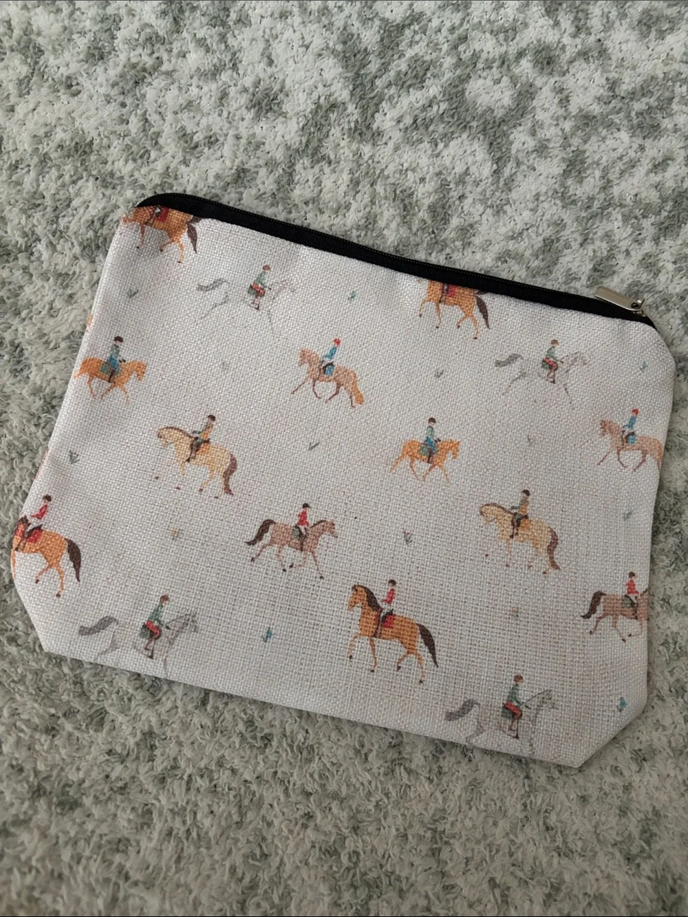 Western Horseback rider Equestrian Print Zip Cosmetic Travel Bag Pouch NWT